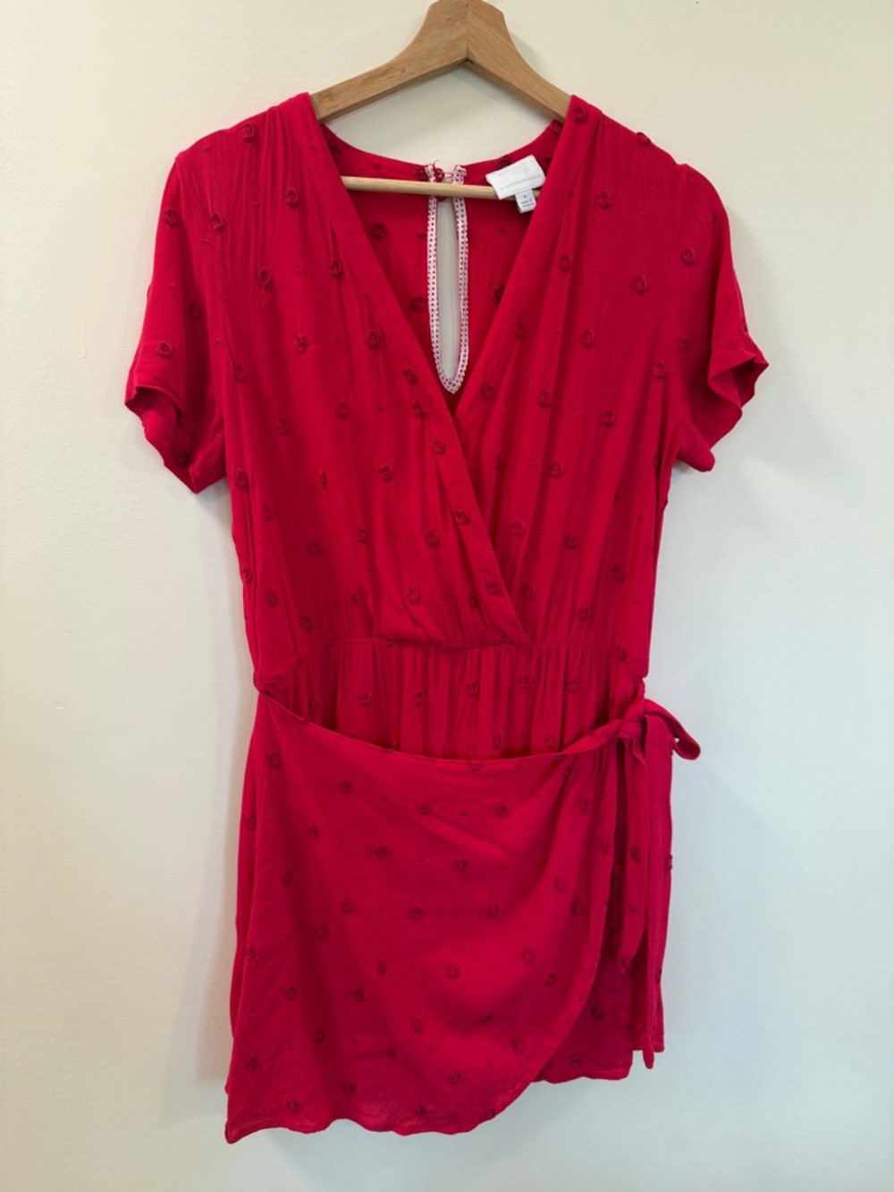 Anthropologie ett:twa Pink/Red Wrap Romper Skort Swiss Dot - Size Medium